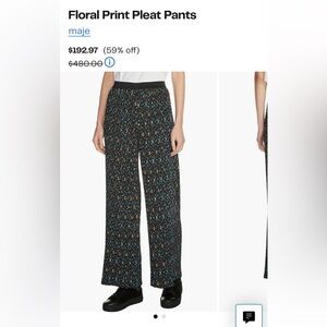 Maje Floral Pleat Pants - Wide Leg Black XS/S